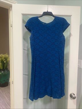 Alfani Blue Lace Cap-Sleeve A-Line Mini Dress